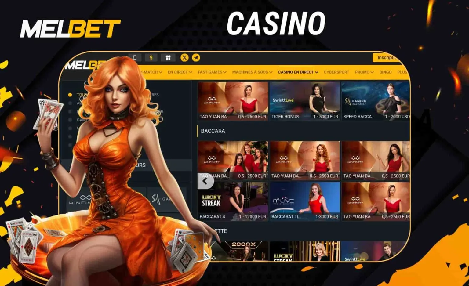 Section Casino de MelBet Côte d’Ivoire avec divers jeux